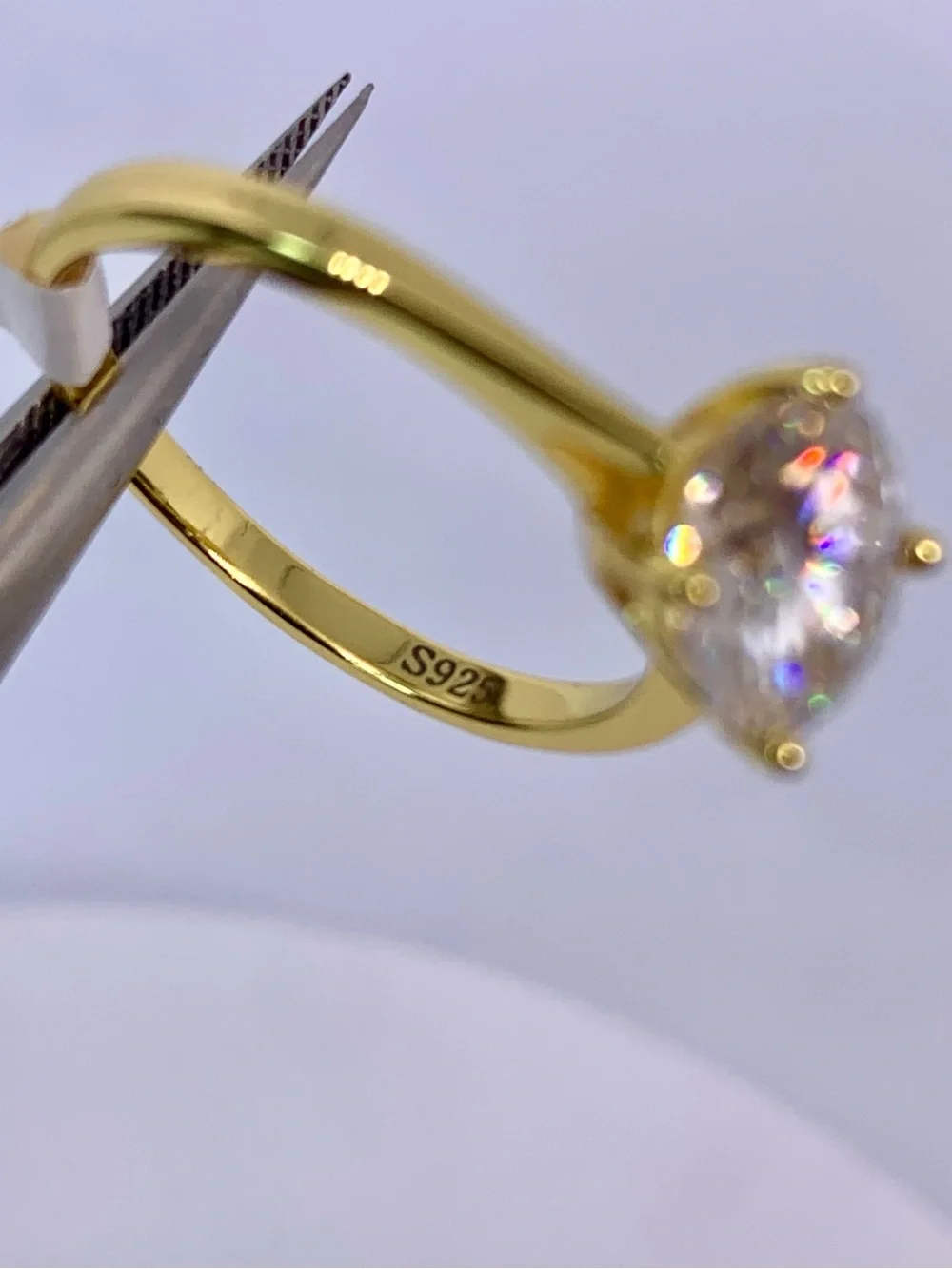 Classic Yellow Gold Solitaire Moissanite Ring Round Cut 2 Ct Wedding Ring GRA